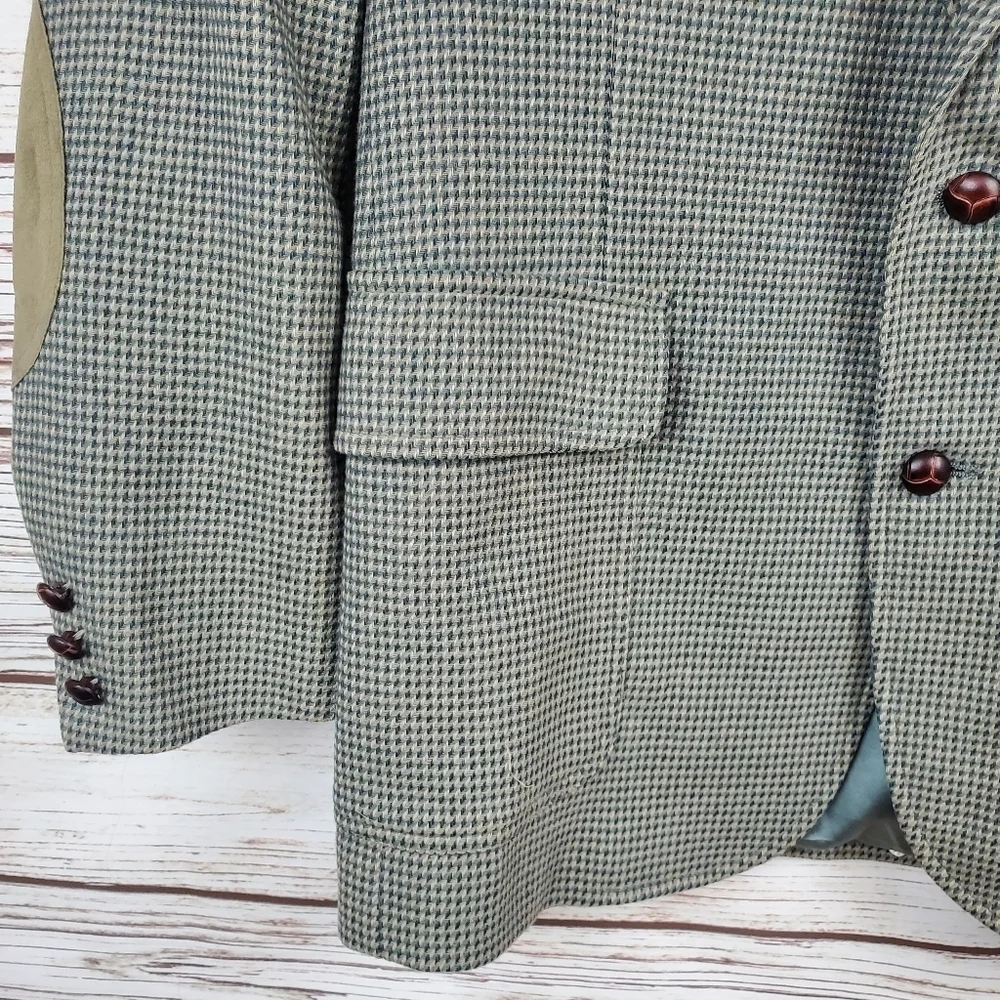 Pendleton Mens Size 40 Vtg 100% Wool Green Houndstooth 2-Button Blazer Jacket